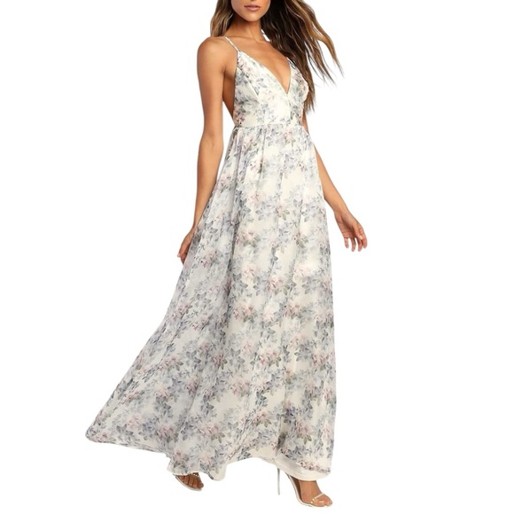 Lulus Dresses & Skirts - Lulus Ivory Floral Organza Maxi Dress Size XL New With Tags!
